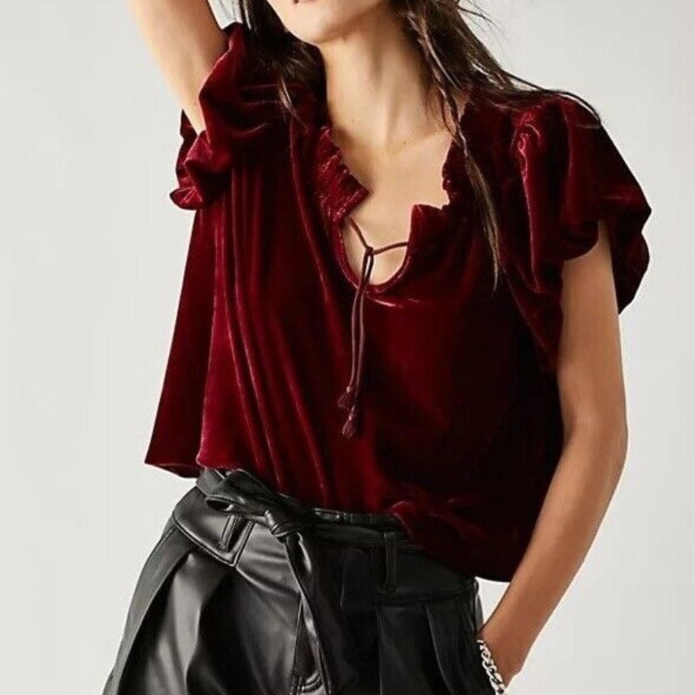 Free People Terese Velvet Top Garnet Red